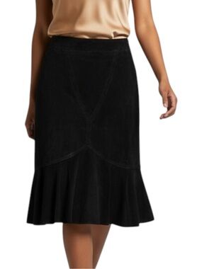Anthropologie Etcetera Brown 100% Leather Suede  Western Cowgirl Skirt Size 2